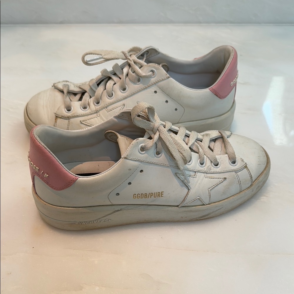 Golden Goose Pure White and Pink Sneakers